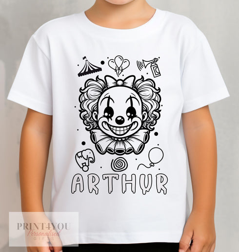Personalised Halloween Colour In activity Kids T-shirt - with washable pens - Scary Clowns